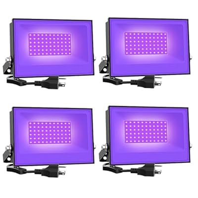 Onforu 4 Pack 38W LED Black Lights, Blacklight Flood Light with Plug, IP66 Waterproof, for Halloween Party, Glow in The Dark, Stage Lighting, Aquarium, Body Paint, Fluorescent Poster, Neon Glow,Black