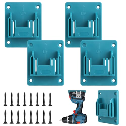 Pack of 4 Wall Mount Tool Holder for Makita 18 V Power Tool, Power Tool Drilling Tools Holder with 16 Screws, Blue/Green Drill Holder Wall Mount for Workshop and Garage (Blue/Green)