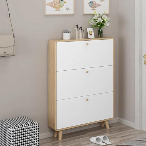 Image of The Artment your artistic apartment Sanctum 3 Door Drawer Wooden Shoe Organizer Cabinet, Footwear Stand for Entryway, Hall | Space Saving Design | Home Furniture for Home (Size - 80x24x118 CM)