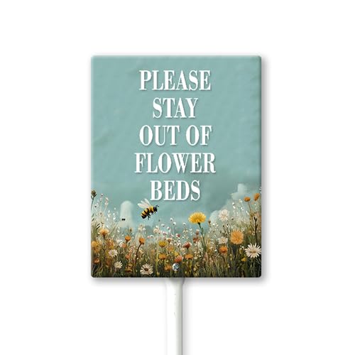Vdenvileye 7x8.8 Inch Please Stay Out Of Flower Beds Aluminum Lawn Sign Stand Yard Sign With Metal Stakes Kit Outside Garden Grass Farm Signs Outdoor Decorations