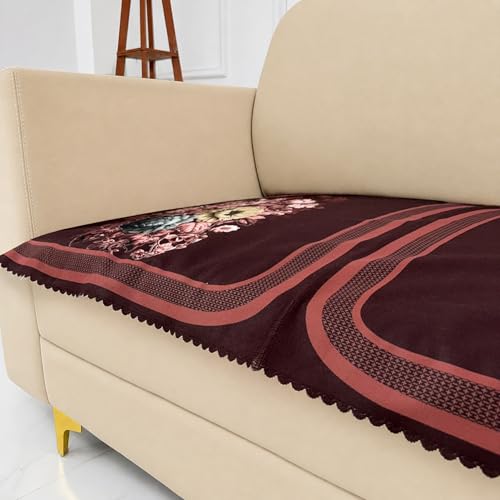 Image of Homerz Premium 'Luxe Series' Sofa Cover | Holland Velvet Fabric | Smooth Finish | Anti-Slip Fleece Backing Couch Protector (Maroon, 2 Seater, Only Seat Cover)