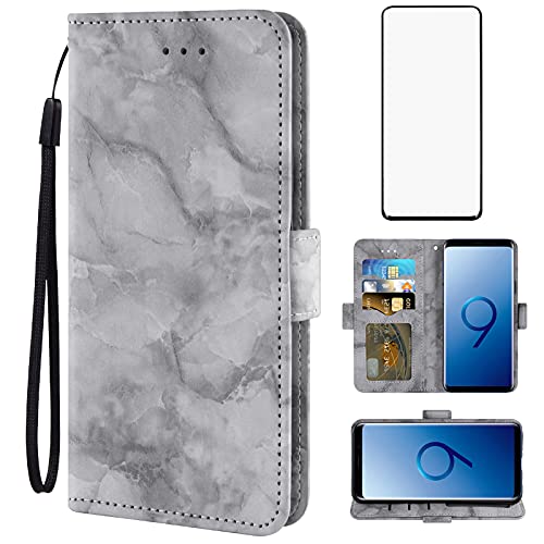 Asuwish Compatible with OnePlus 7 Pro Case and Tempered Glass Screen Protector Cover Card Holder Slot Kickstand Marble Wallet Phone Cases for Oneplus7Pro One Plus 1+7 1Plus Oneplus7 7Pro One+ Black