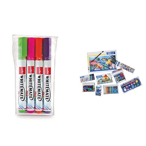 Image of Cello Whitemate Vivid Whiteboard Marker (4 Vivid Ink Colors - Orange, Magenta, Violet, Lime) | Stati & Doms Painting Kit