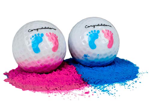Gender Reveal Exploding Golf Balls Included In Each Set For Gender Reveal Parties - One Wooden Tee, Powder Filled (Large - Pink/Blue)