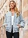 Glamaker Womens Denim Bomber Jacket Trendy Casual Zip Up Crew Neck Long Sleeve Overszied Jean Jacket Spring Fall Coats (Light Blue S)