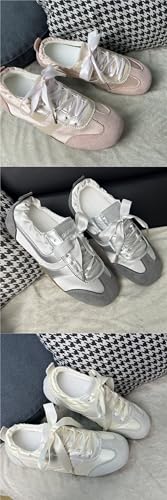 Sneakerina Ballerina Sneakers for Women Slip On Ballet Flats Lace-up Comfort Wear Tennis & Racquet Sport Shoes Breathable Lightweight Leather Cute Bow Back to School Gifts for Daughter Granddaughter3