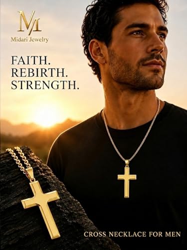 Image of Midari Gold Cross Necklace for Men 18K Gold Cross Pendant Minimalist Faith Necklace Christian Pendant Religious Gift