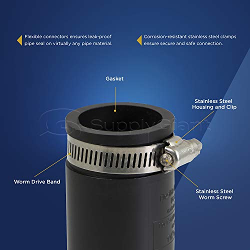 Image of SUPPLY GIANT 6I46Y30 Flexible PVC Coupling with Stainless Steel clamps 1-1 /2'', Black (pack of 10)