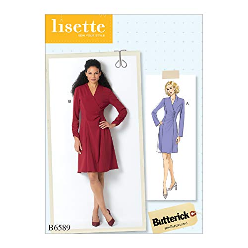 Butterick Patterns Lisette Women's Knee Length Wrap Dress Sewing Patterns, 6-8-10-12-14
