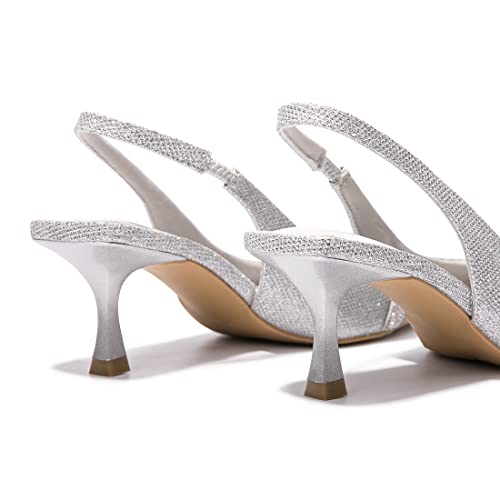 FUNKYMONKEY Women's Slingback Pumps Shoes, Elastic Strap Pointed Toe Kitten Heel Dress Wedding Party Shoes4