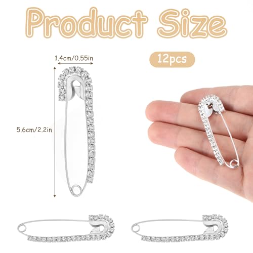 12 Pcs Rhinestone Pins, Safety Pin Brooch Sweater Shawl Pins for Skirts, Sweaters, Scarves, Lapel Hats, Suit Jackets, Accessories