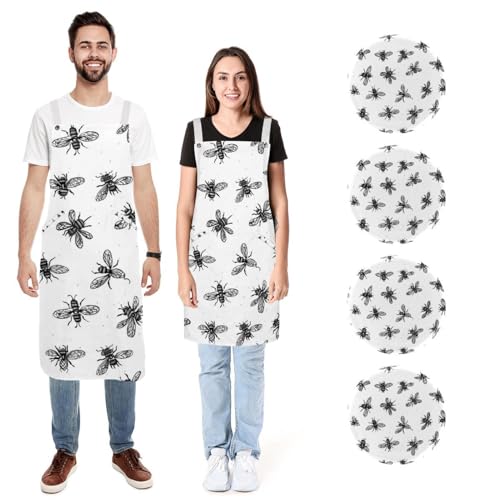 Lot de 2 tabliers de cuisine avec poches en tailles L et M dessinés à la main pour homme et femme