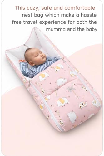 Image of VoiDrop 3 in 1 Baby Sleeping Bag /Baby Bedding Set for New Born, Baby Bed for New Born /Very Soft & Comfortable 0-12 Months /Foldable & Washable Cotton-Pink Desgin