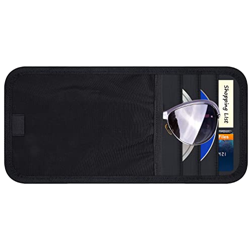 wisdompro Car Sun Visor Organizer, Sunglasses Holder for Car, Auto Interior Visor Storage Pouch with 3 CD Sleeves, Pen Holder, Strap & Pocket for Sunglass, CD, Card -Black