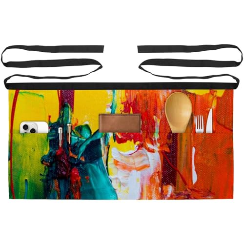Lot de 3 tabliers courts de chef multicolores avec 3 poches frontales intégrées