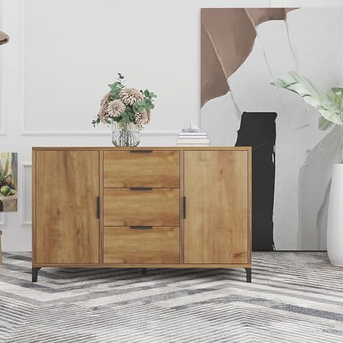 Cómoda de salón en roble oscuro de 2 puertas y 3 cajones con almacenamiento regulable 2