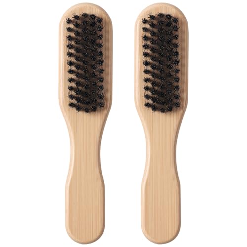 Clofiak 2Pcs Mini Slick Back Hair Brush 6.3 Inch Natural Boar Bristle