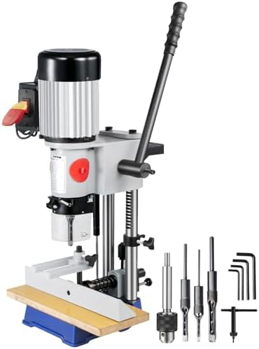 VEVOR Woodworking Mortise Machine, 3/4 HP 3400RPM Powermatic Mortiser With Chisel Bit Sets, Benchtop Mortising Machine, For Making Round Holes Square Holes, Or Special Square Holes In Wood