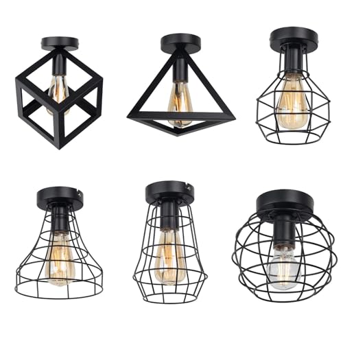 Lámpara de techo vintage industrial con acabado de hierro forjado negro premium para salón