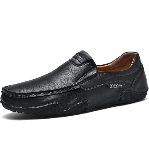 Men's Classic Business Leather Hand Stitched Flat Loafers Outdoor Comfortable Non-Slip Lightweight Driving Casual Shoes