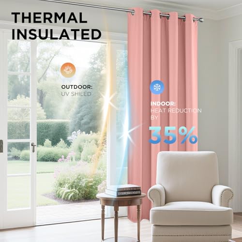 Image of Joydeco Blackout Curtains for Bedroom 52 x 54 Inch, Eyelet Thermal Insulated Energy-saving Drapes for Room Darkening Light Filtering, Short Window Treatments 54 Inch Drop, 2 Panels - Dream Pink