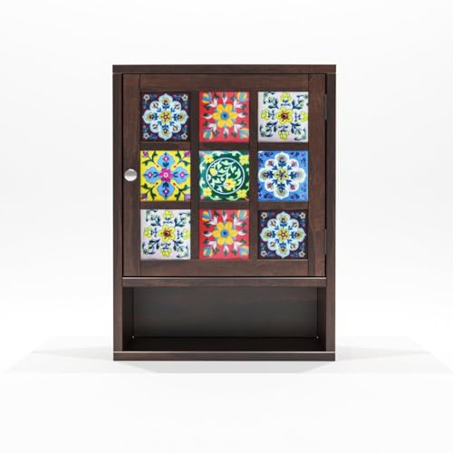 Image of Sheesham Wood Kitchen Cabinet for Home | Wall Mounted Kitchen Rack with Storage | Wooden Kitchen Unit /Organizer with 1 Door & 1 Shelf Storage (Walnut Finish)
