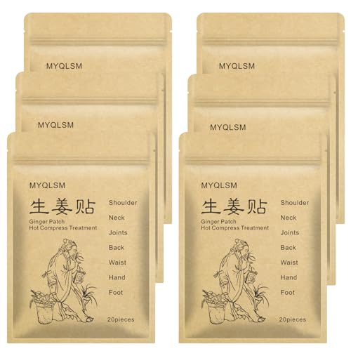 MYQLSM 120pcs Ginger Patch Natural Herbal Hot Patches, Pain Relief for Neck, Shoulder,Back,Waist,Hand,Knee, Foot,Joint and Muscle,Long Lasting Relief