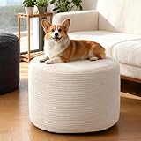 AMCATON Round Corduroy Ottoman Foot Rest Pouf for Living Room Couch - Soft Plush Shredded Foam Filled Hassock Stool, Comfy Footstool