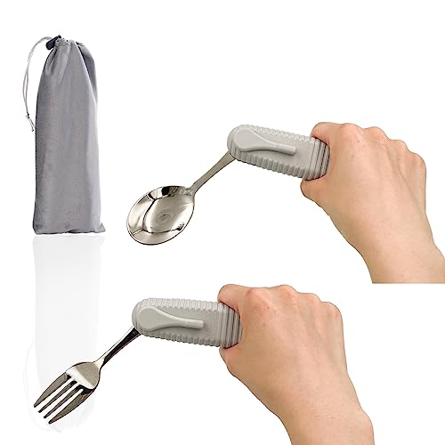 Pekokavo Adaptive Utensils Set, Angle Adjustable Arthritis Aid Silverware for Parkinsons, Hand Tremors, with Non-Slip Easy Grip Handle (2 Count (Spoon + Fork)) - Image 4