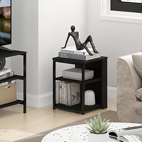 Image of Furinno Camnus 3-Tier Metal Frame Side Table, Open Shelf, Dark Americano