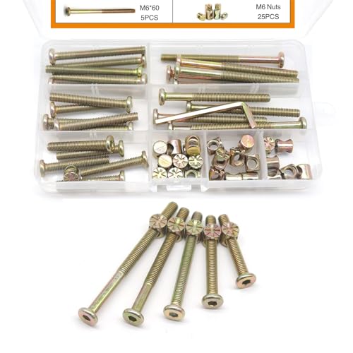 Blazingstar M6 X40Mm/ 50Mm/ 60Mm/ 70Mm/ 80Mm Hex Drive Socket Cap Screws Barrel Nuts Assortment Kit For Beds Headboards Chairs Furniture thumb #1