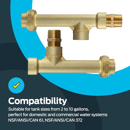 image for Eastman 3/4 Inch Brass Swivel Expansion Tank Tee, Fits 2-10 Gallon Tan