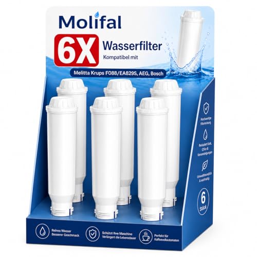Molifal Wasserfilter Ersatz für Melitta Filterpatrone Kompatibel mit Krups F088/EA829S AEG Bosch Siemens nivona Wasserfilterpatrone 6 Stück
