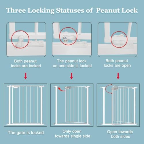 Image of WAOWAO Triple Lock Baby Gate Extra Wide 57.87-62.59 inch Pressure Mounted Walk Through Swing Auto Close Safety White Metal Dog Pet Puppy Cat for Stairs,Doorways,Kitchen