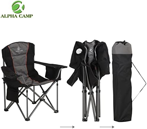 ALPHA CAMP Portable Folding Oversized Camping Chairs with Cup Holder and Cooler Bag - Heavy Duty Steel Frame Support 200 KG