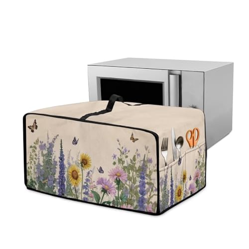 Wanyint Funda para horno tostador tamaño M (52 cm de ancho) - Tela decorativa para mini hornos, accesorios de cocina elegantes para el hogar, margaritas y mariposas florales