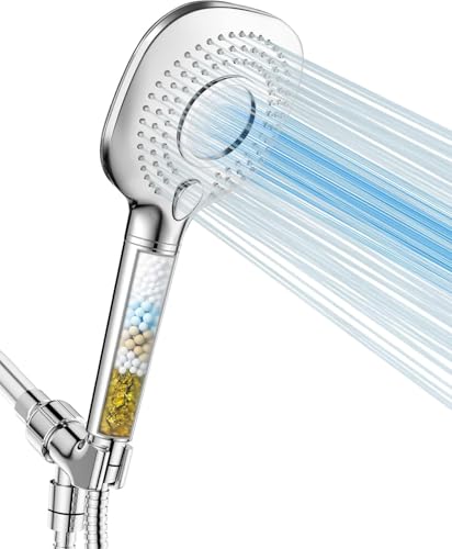 Alcachofa de ducha filtrada con mano, alta presión con filtro para agua dura, filtro KDF mejorado, cabezal de ducha suavizante de agua con manguera y soporte ajustable, cabezal de ducha desmontable