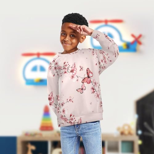 JUNZAN Pink Cherry Flowers Blossom Retro Little Girls Sweatshirts Hoodies Crewneck Kids Pullover Hoodie Camping 4T4