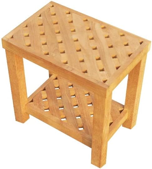 Miniatura 4 de TeakFurnitureOutlet Banco Bunbury de teca de grado A de 18 x 12 pulgadas para duchabañopiscina con estante