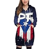 ISMV Puerto Rico PR Flag Boricua Women's Long Hoodies Tunic Winter Jackets Knitted Casual Sweatshirt Zip Up Hoodies XL