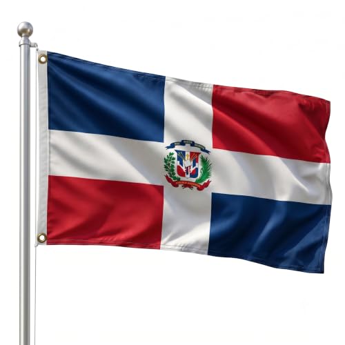 DMSE Dominican Republic National Flag, 2ft x 3ft - Fade-Resistant Outdoor & Indoor Flag - Quad-Stitched Fly End & Heavy-Duty Brass Grommets (2ft x 3ft)