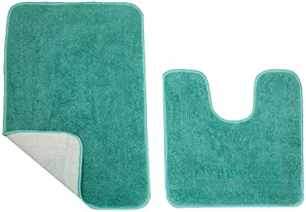 ED 100% Cotton Bath Mat Non-Slip Bathroom Rug Set Floor & Pedestal 50 x 80cm Machine Washable Soft & Absorbent [Teal]