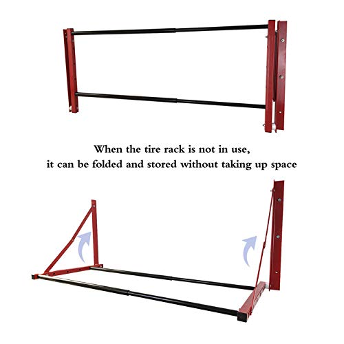 ROBLOCK Zusammenklappbares Reifenregal zur Wandmontage, für mehrere Reifen, Garage (81,3 cm - 121,9 cm) x 55,9 cm x 55,9 cm, Rot