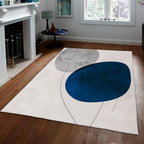 Tapis abstrait bleu et gris 150x210 de decoration sol minimaliste - 2