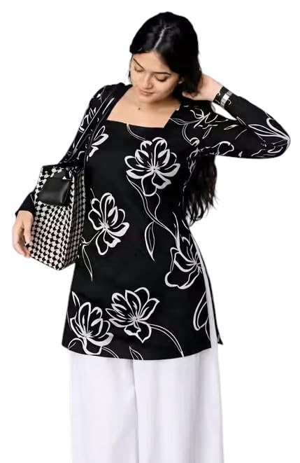 felisia Women's Full Sleeves Rayon Printed Square Neck Short Kurti, Bell Sleeves, Short Kurti for Women, Stylish Ethnic Top, Daily Casual Western & Office wear-picture-49
