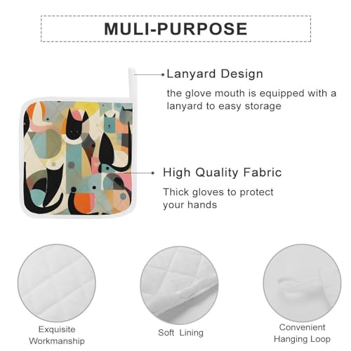 Nqlyut RAETGASFWETGBDYHJKLL Pot Holders 2 Pcs Potholder For Kitchen Heat Resistant Pot Holder Washable Mid Century Modern Art Cat Potholders Non-Slip Oven Pot Holder Set Trivet Square Hot Pad thumb #2