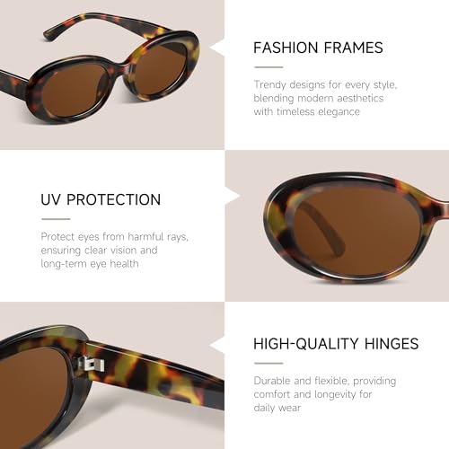 Oval Trendy Sunglasses Womens - 90s Vintage Small Oval Shades, Fashion Sunglasses UV Protection3