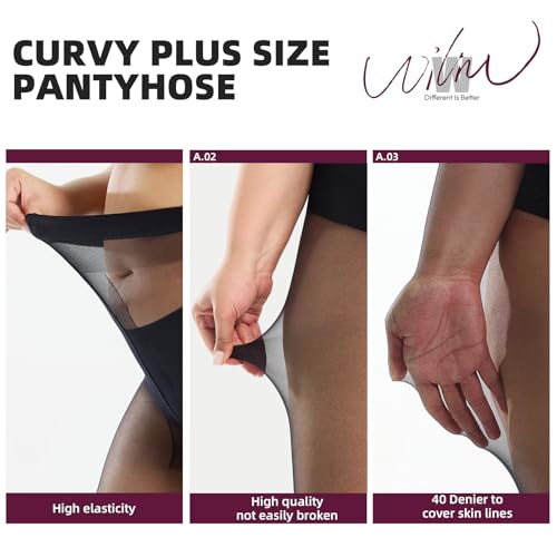 WiliW 2 Pairs Plus Size Sheer Tights for Women 40D T-Crotch Ultra Thin Pantyhose High Waist Stockings2