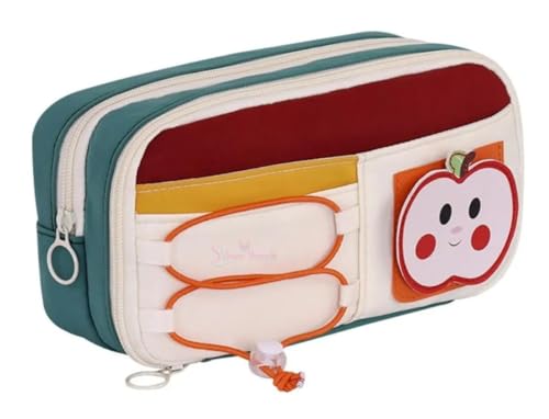 Image of Apple Red Pencil Pouch for Girls, Large Capacity Multi-Compartment Zipper Pencil Case with Front Pocket & Elastic Organizer, Cute Aesthetic Stationery Bag