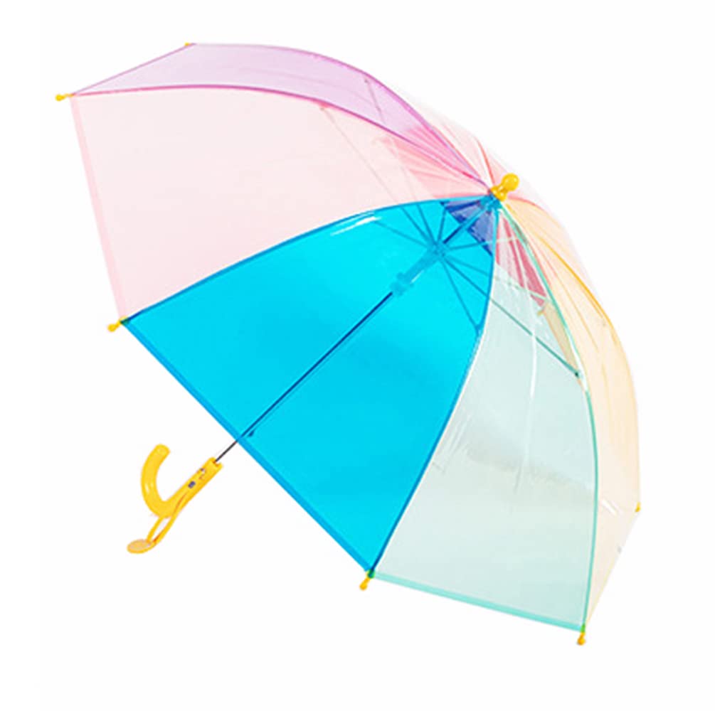 ThreeH Children's Rainbow Umbrella Shatterproof 8 Fiber Ribs Curved Handle Transparent Dome Bubble Umbrella for Christmas Party Birthday Gift,Yellow